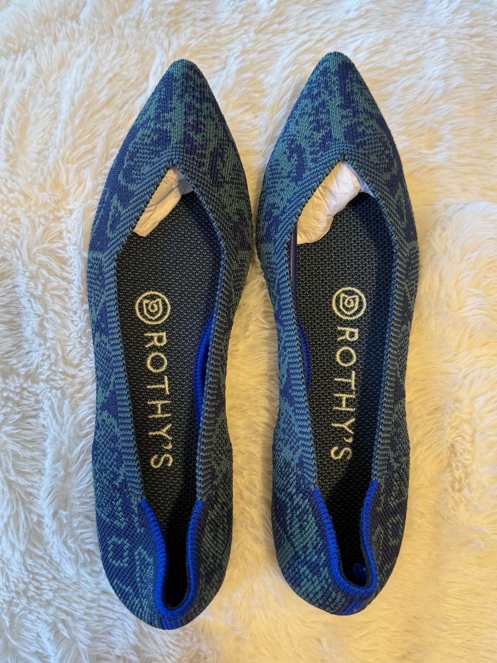 Rothy's Blue and Green Pointed Knit Flats